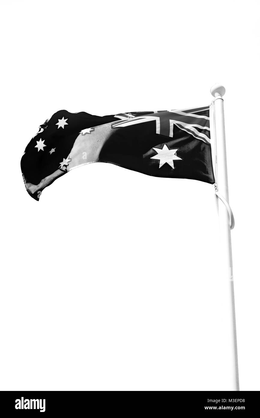 australia in the clear sky  the waving flag Stock Photo