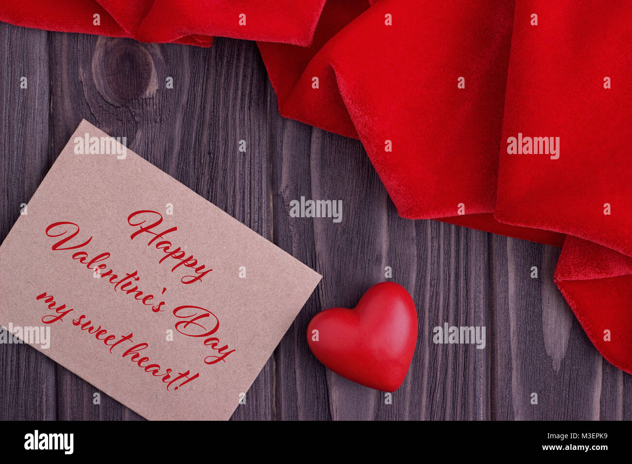 Valentines day greeting card with red heart and lettering Stock Photo ...