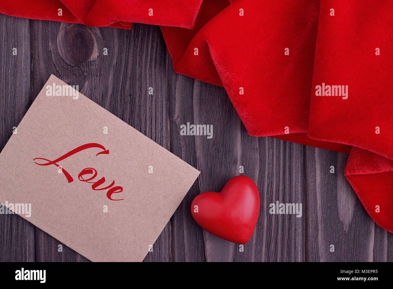 Valentines day greeting card with red heart and lettering Stock Photo ...