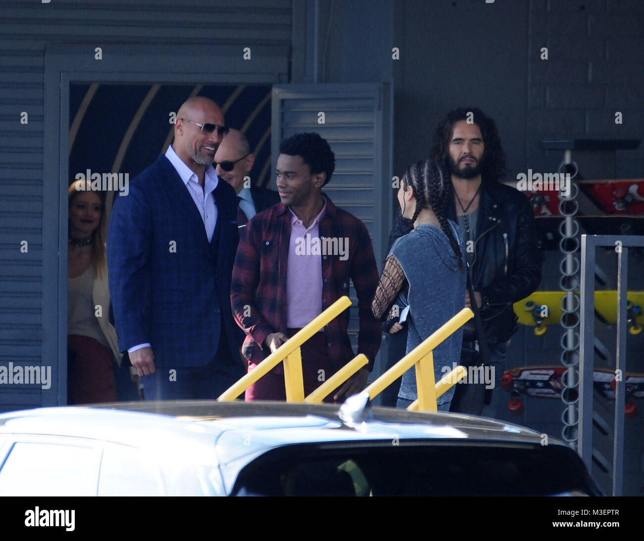 Actor Dwyane Johnson spotted filming "Ballers" in downtown Los Angeles ...