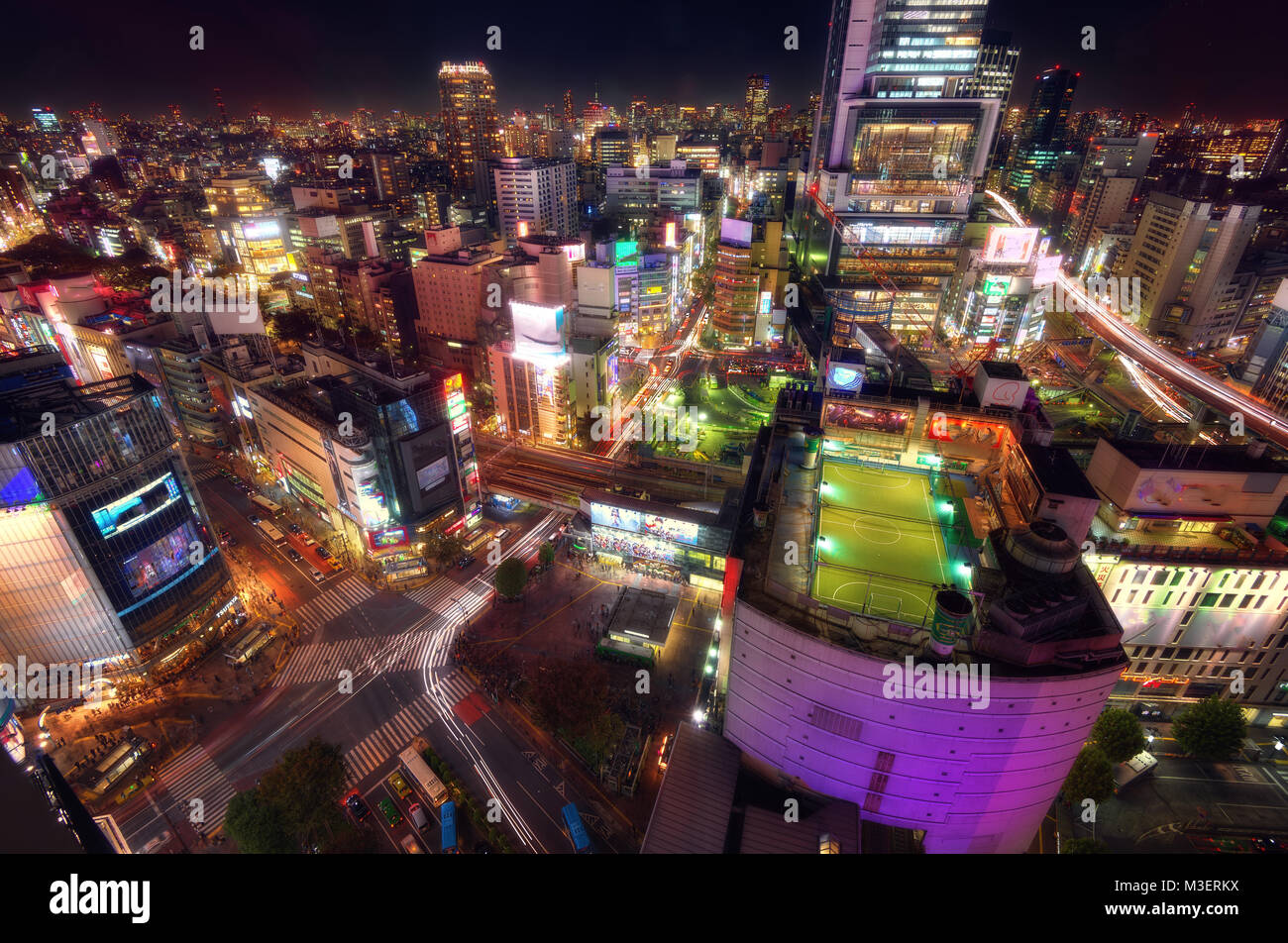 Shibuya Crossing Aerial, Tokyo Japan taken in 2014 Stock Photo