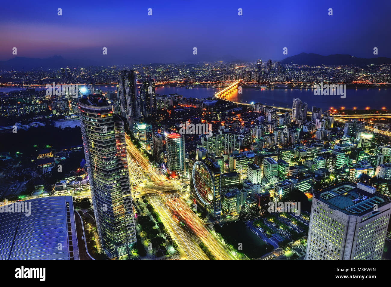 Seoul Night Aerial Korea taken in 2015 Stock Photo