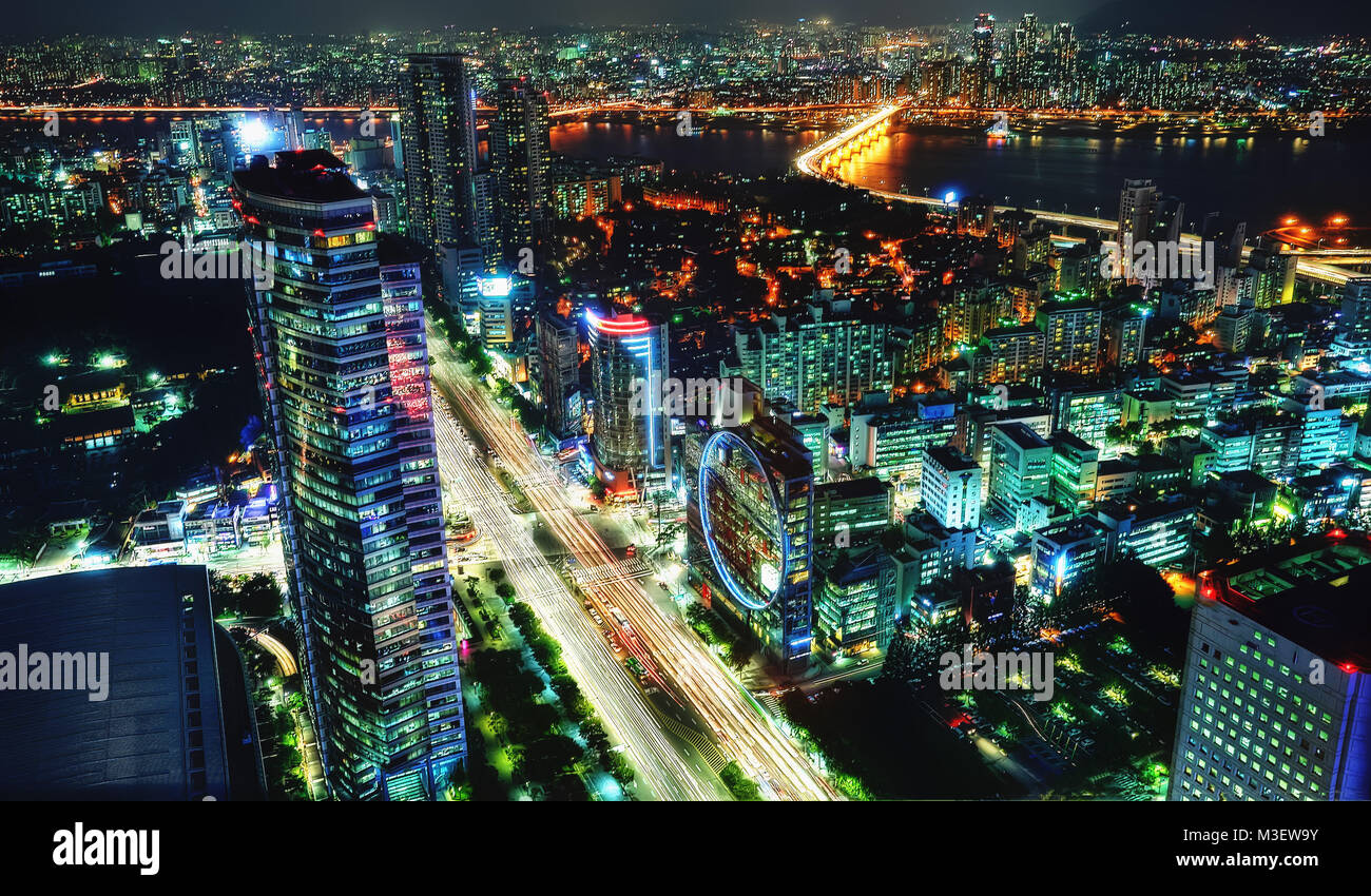 Seoul Night Aerial Korea taken in 2015 Stock Photo