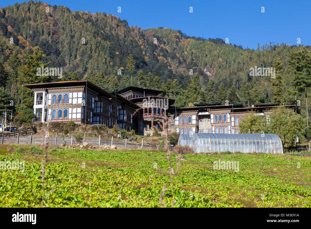 Phobjikha, Bhutan.  Dewachen Hotel. Stock Photo