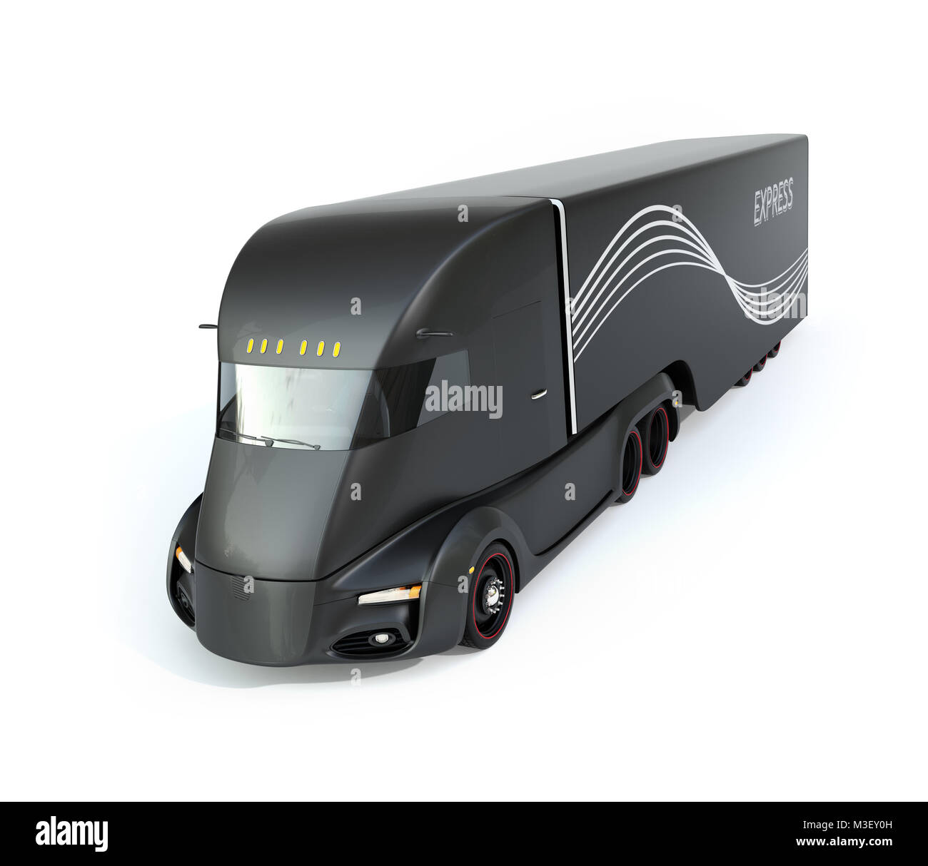 Black self driving electric semi truck isolated on white