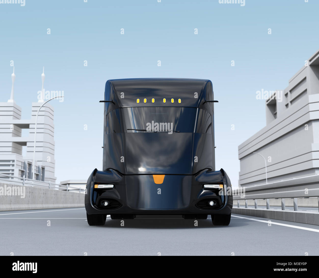 Self Driving Electric Semi Truck Driving On Highway 3d Rendering Image Stock Photo Alamy