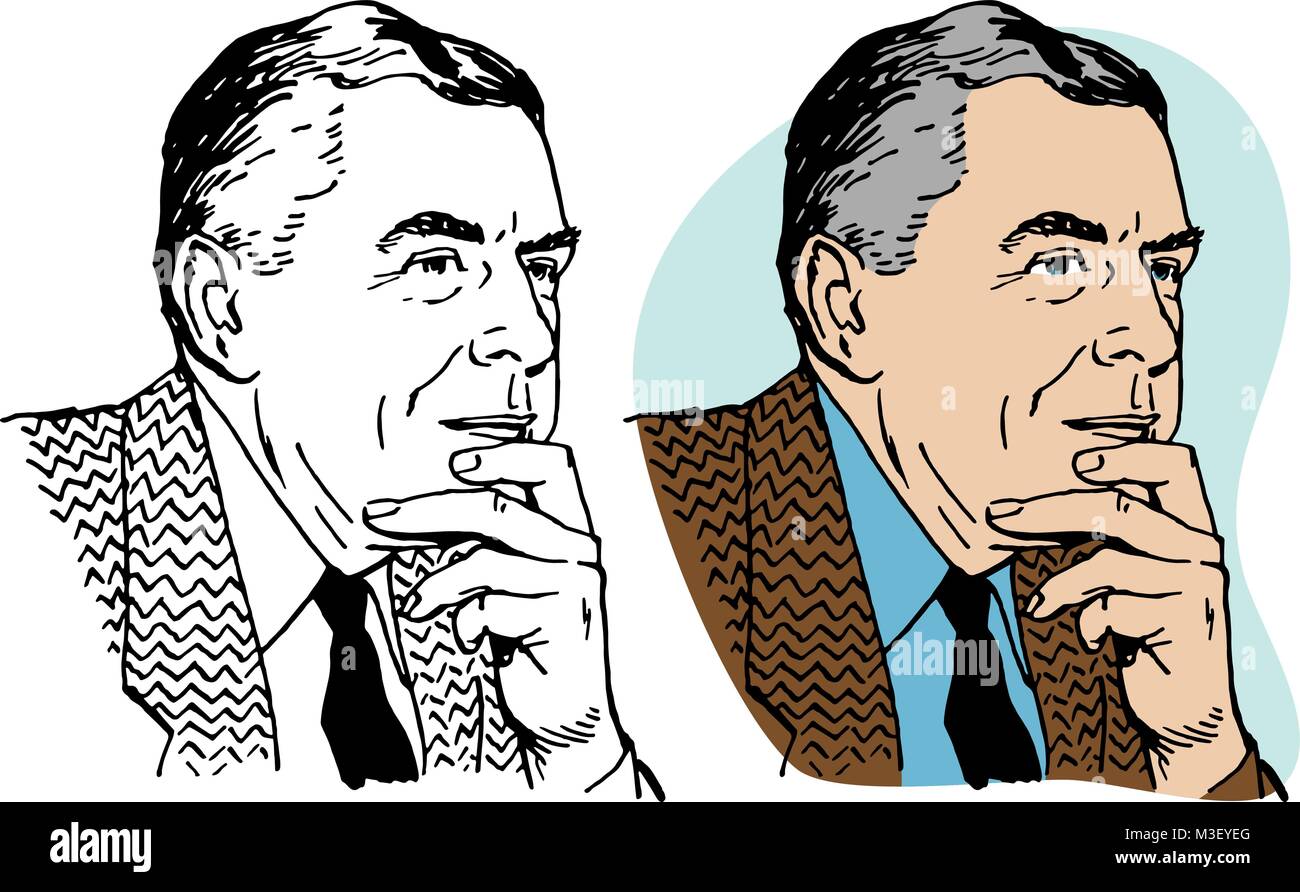 A portrait of a mature businessman lost in thought. Stock Vector