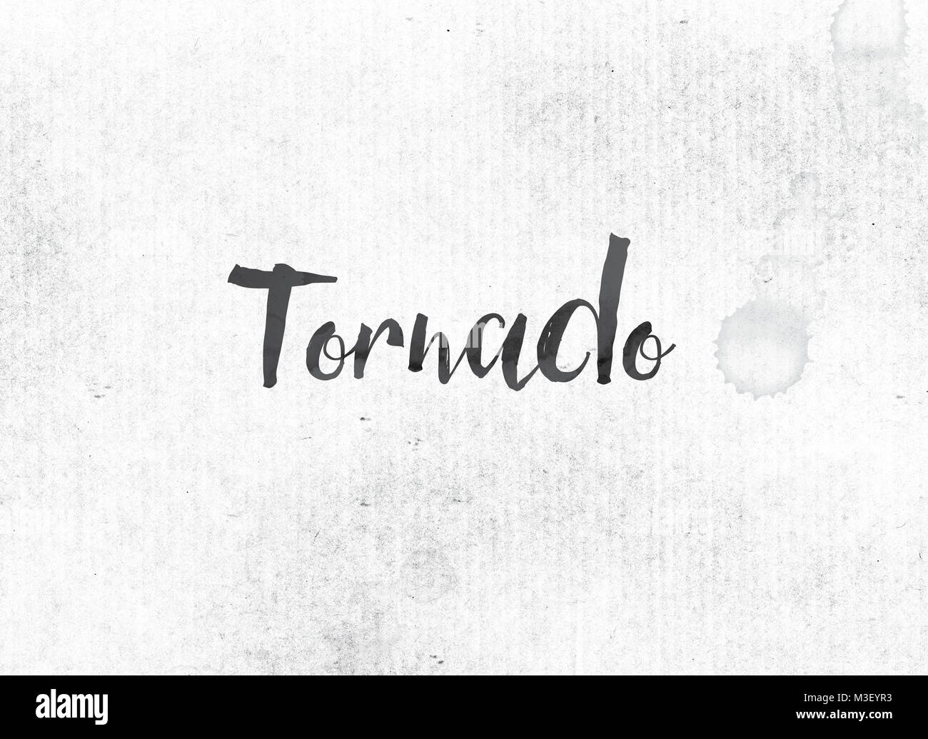 The word Tornado concept and theme painted in black ink on a watercolor