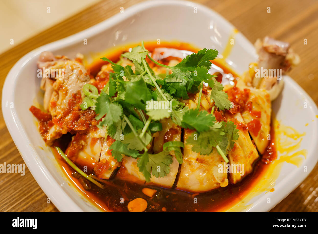 Close up shot of delicious spicy chicken, ate at Los Angeles Stock Photo
