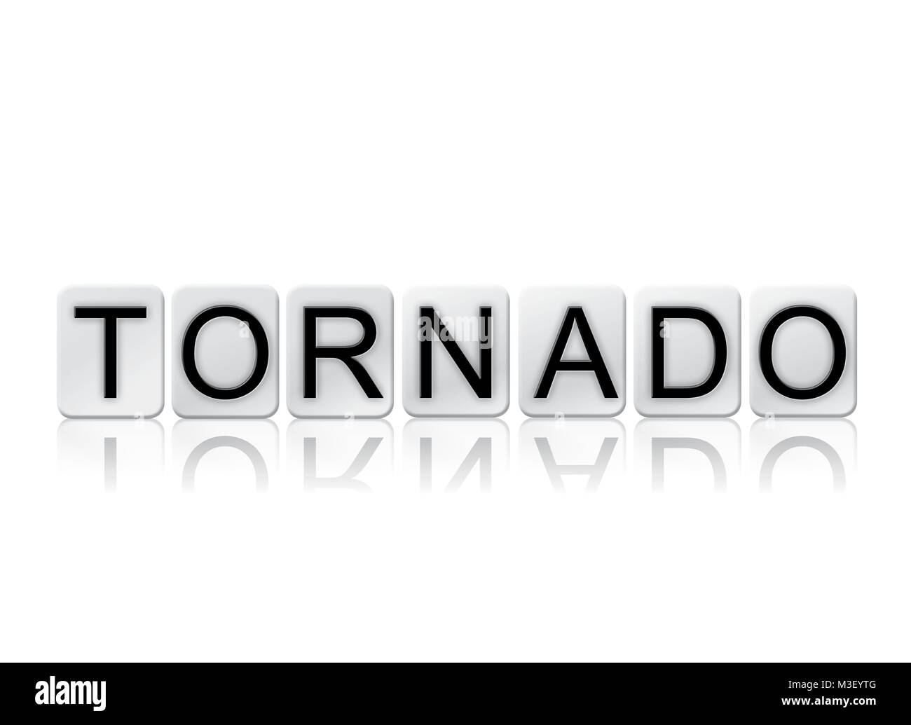 The word Tornado concept and theme written in white tiles and isolated
