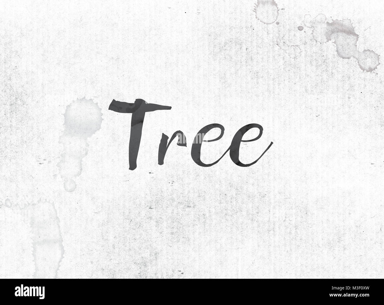 The word Tree concept and theme painted in black ink on a watercolor ...