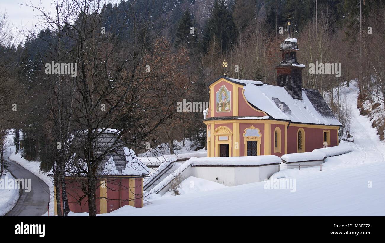 Maria Larch, Terfens, Eggen near Schwaz and Innsbruck , Tyrol, Austria - pilgrimage church in winter 2018 with snow Stock Photo