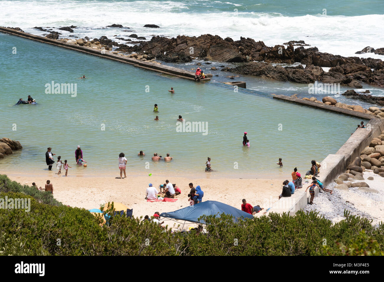 A saltwater swimming pool at Kogel Bay resort on False Bay, Western Cape, South Africa. Stock Photo