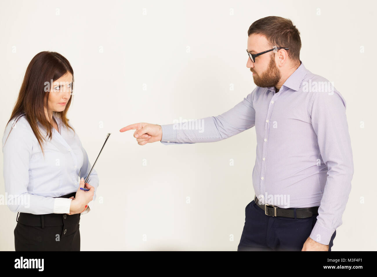 Office workers, a man and woman head Stock Photo - Alamy
