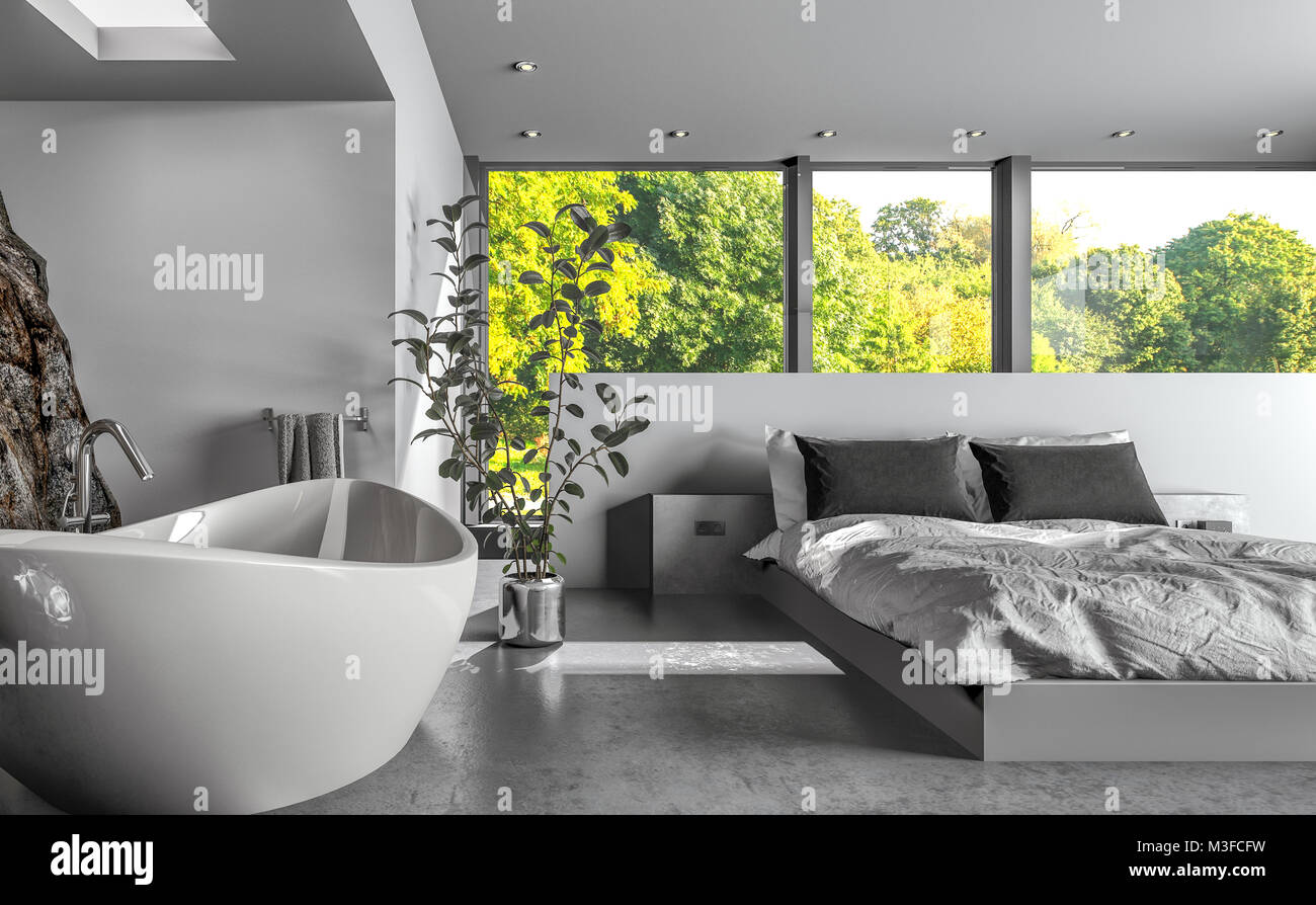 Modern Luxury Bedsitter Or Hotel Bedroom With A Freestanding