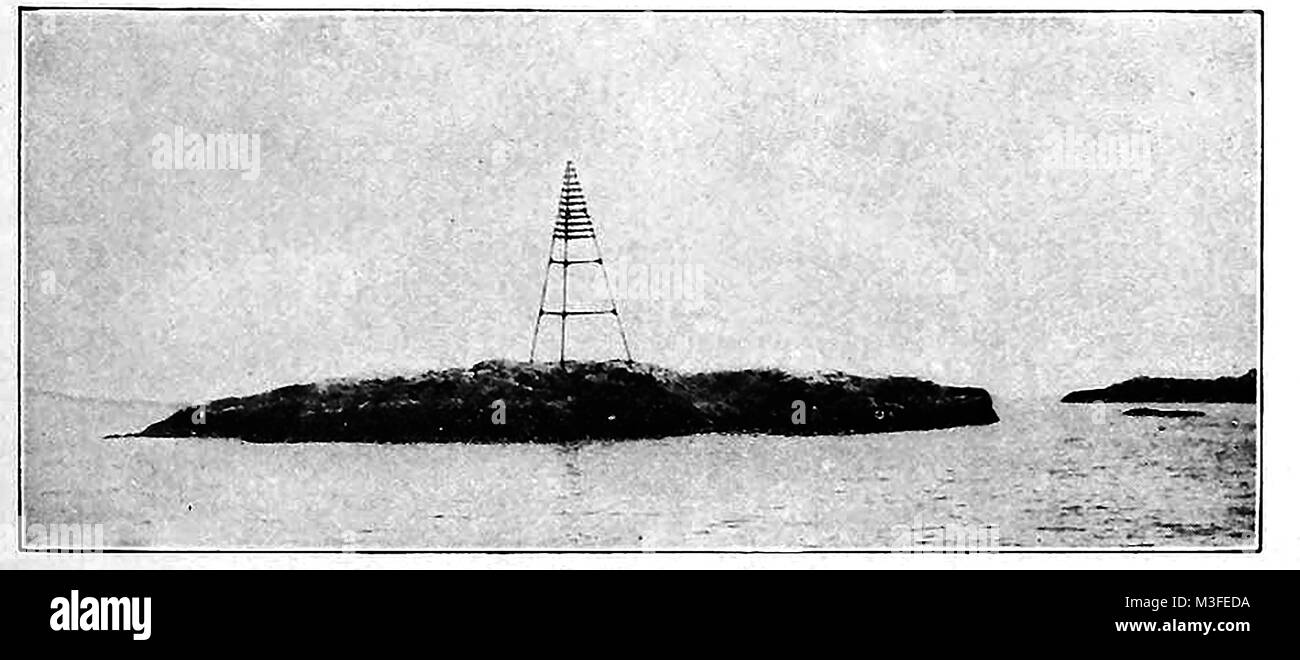 Old American Lighthouses, Light Stations and navigation aids - Duck Rock Tripod Light , Maine   1923 Stock Photo