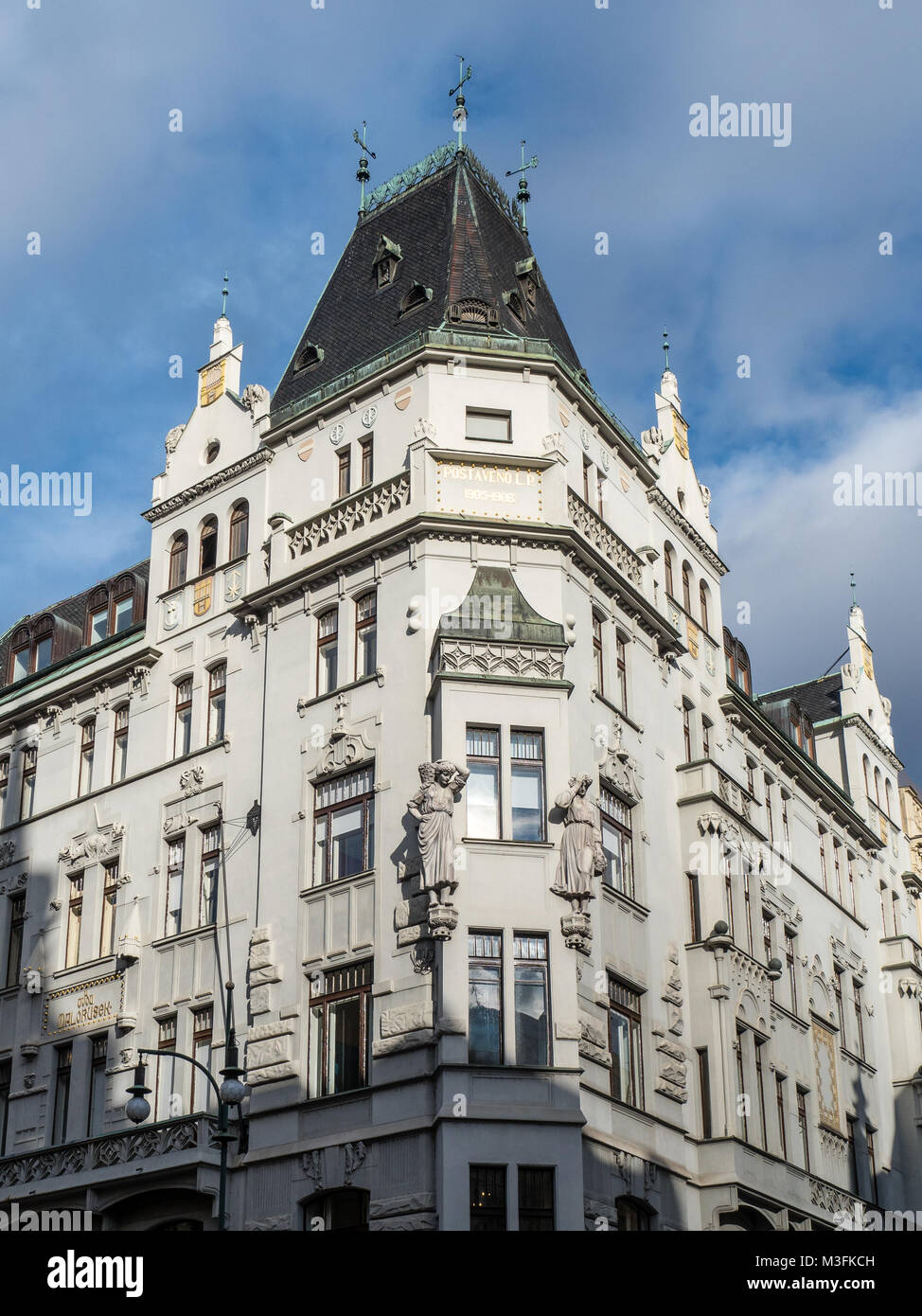 Prague architecture from the turn of the 19th and 20th centuries. Parizska Street, Prague, Czech Republic. Stock Photo
