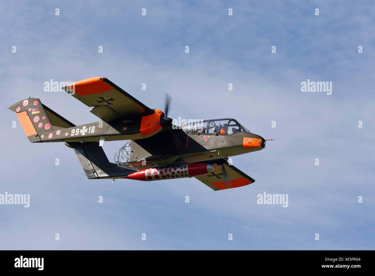 Tony de Bruyn in the Bronco Demo Team North American Rockwell OV-10B Bronco at an airshow. Space for copy Stock Photo