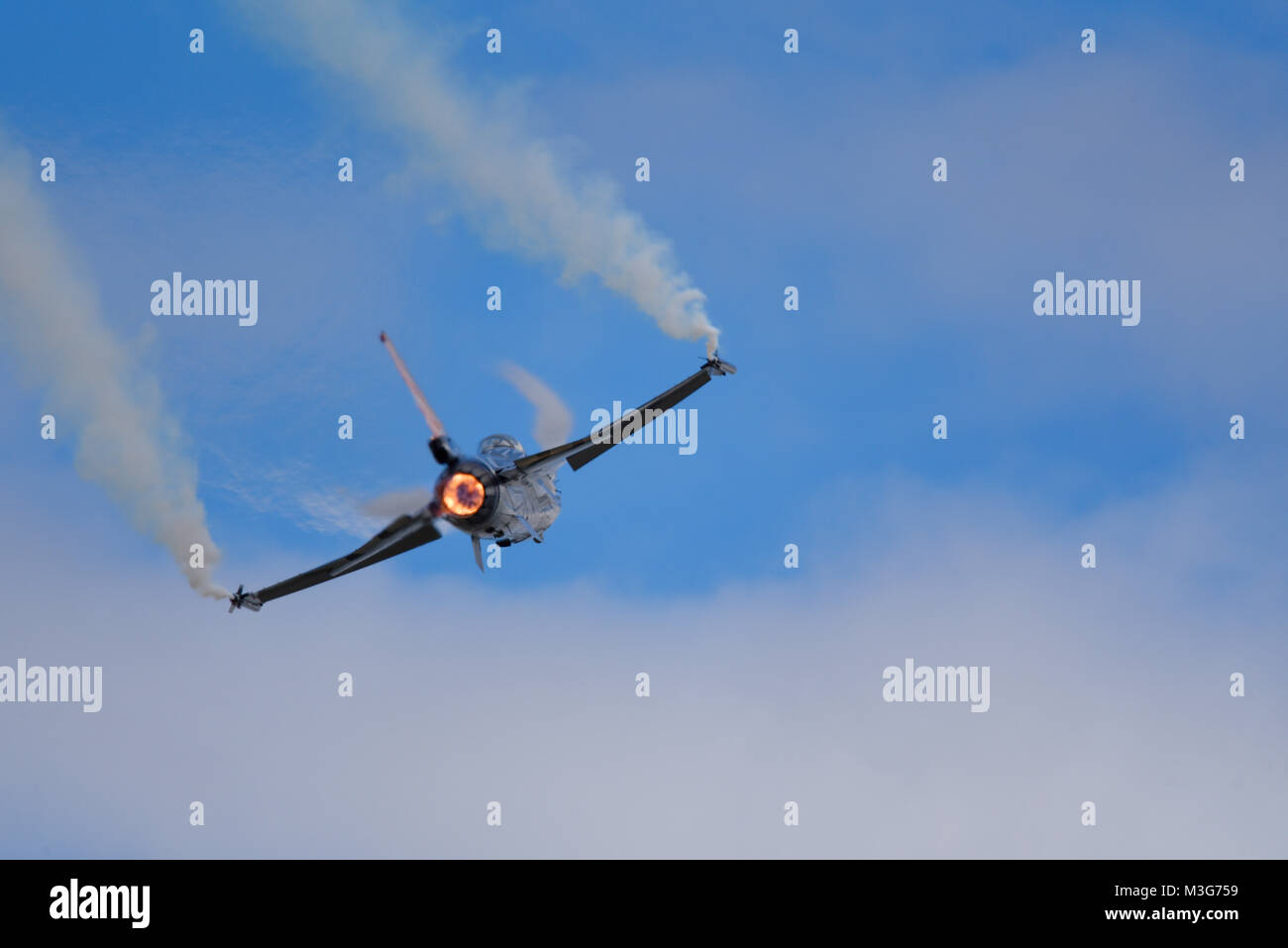 Belgian Air Force Lockheed F16 Fighting Falcon at the Royal International Air Tattoo Fairford Afterburner re-heat Belgian Air Component Space for copy Stock Photo