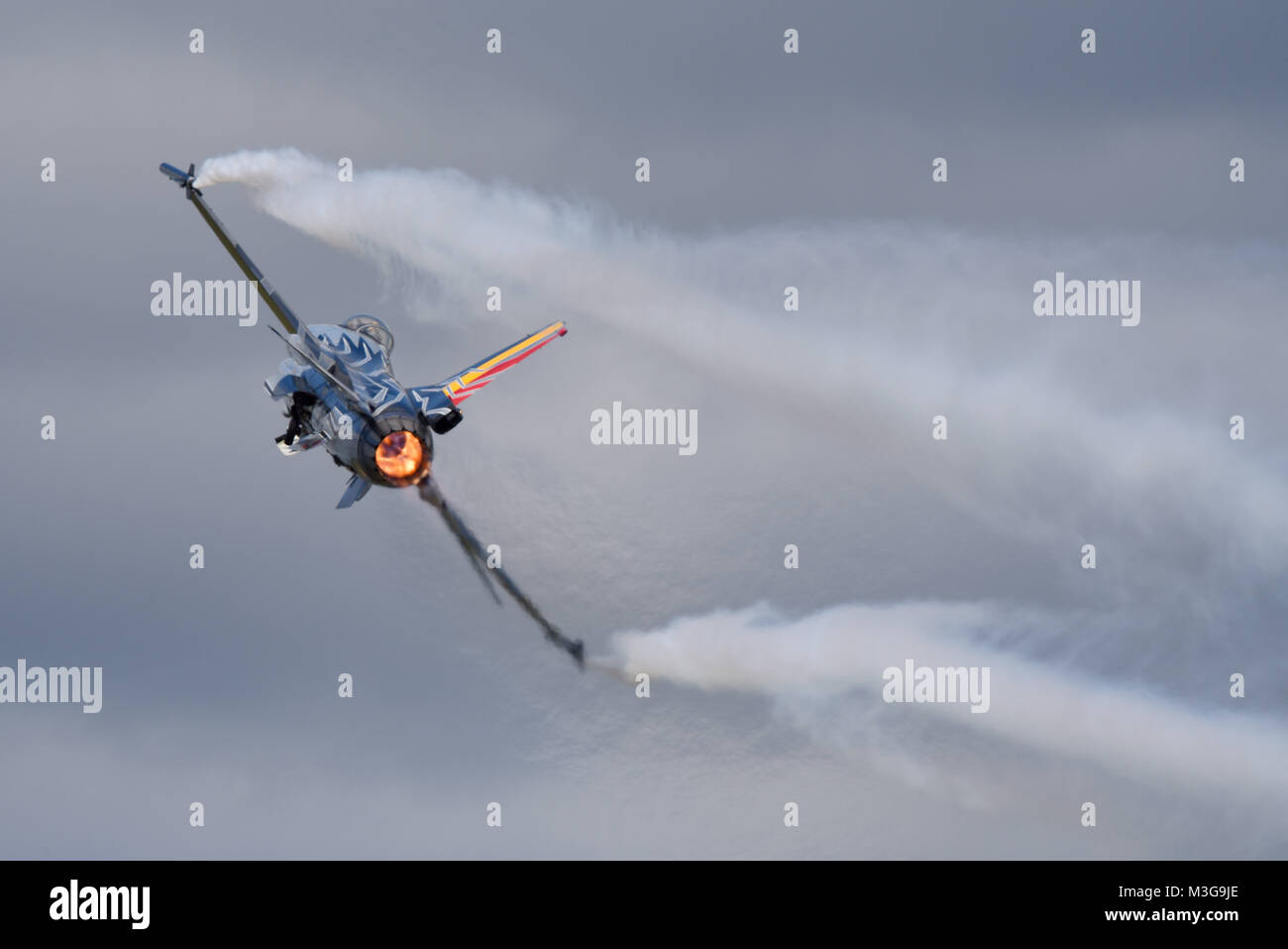 Belgian Air Force Lockheed F16 Fighting Falcon at the Royal International Air Tattoo Fairford Afterburner re-heat Belgian Air Component Space for copy Stock Photo