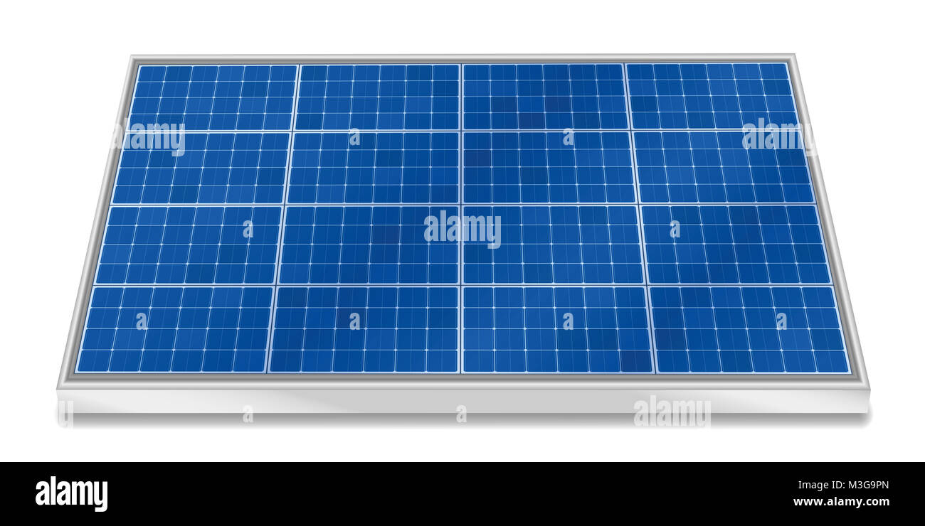 Solar plate collector. Three-dimensional photovoltaic panel, horizontal positioning - illustration on white background. Stock Photo