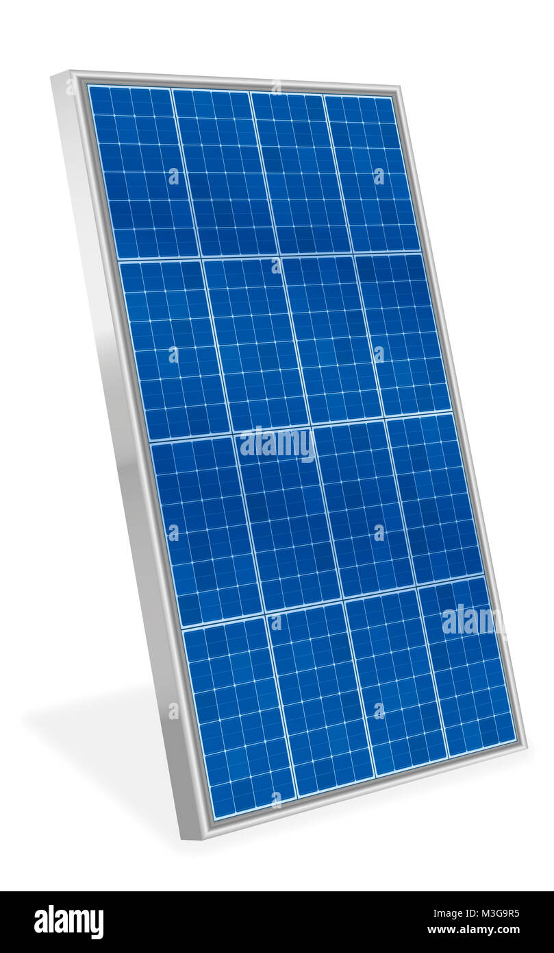 Solar plate collector. Upright three-dimensional photovoltaic panel - illustration on white background. Stock Photo