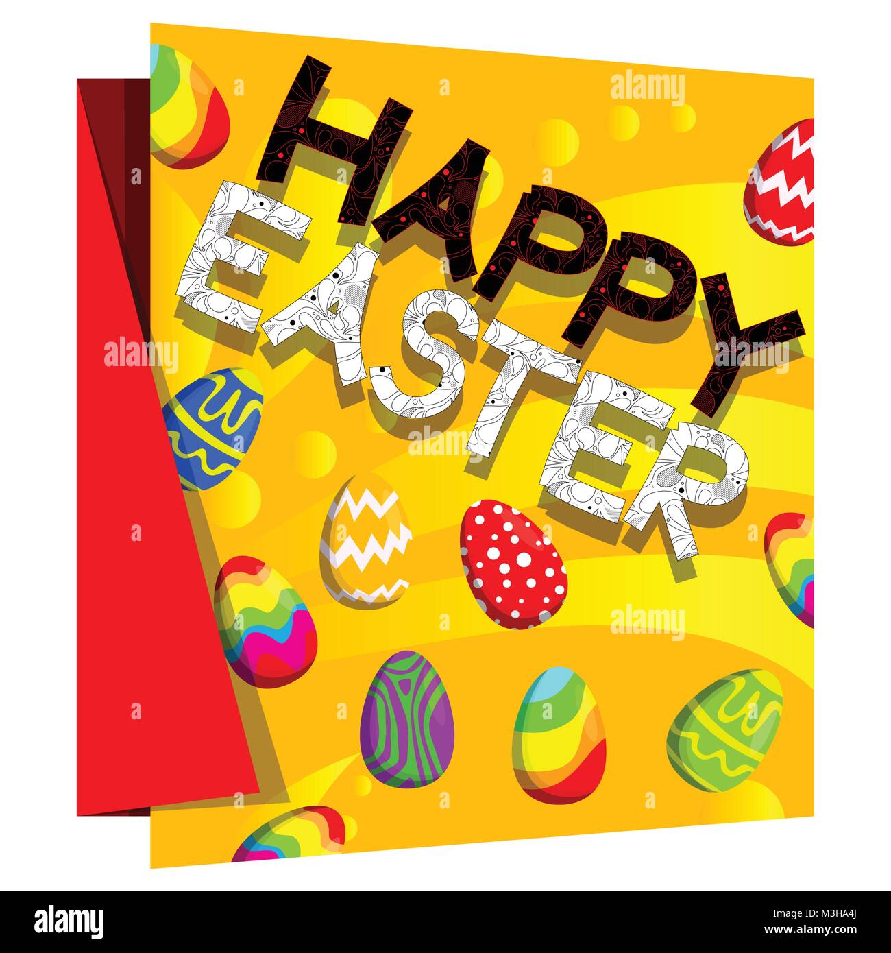 Happy Easter text and eggs on banner with floral elements. Vector ...