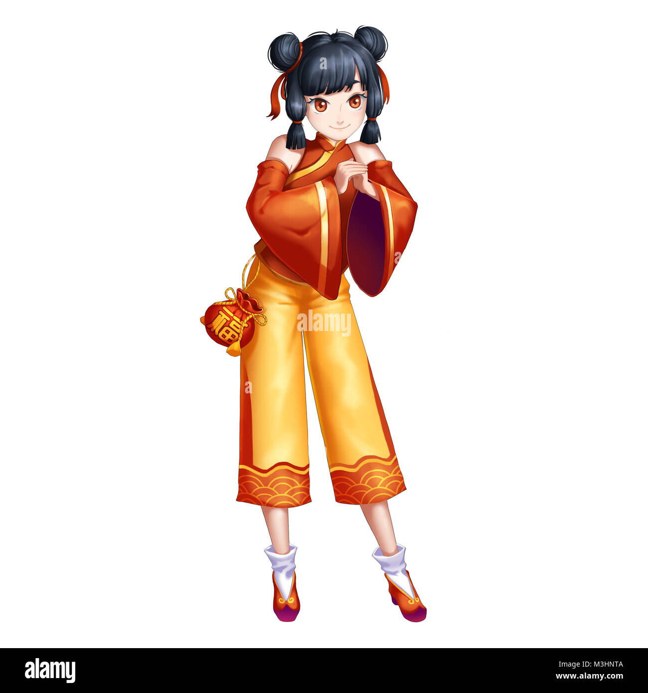 Happy New Year Chinese Traditional Girl with Anime and Cartoon Style. Video  Game's Digital CG Artwork, Concept Illustration, Cartoon Character Stock  Photo - Alamy