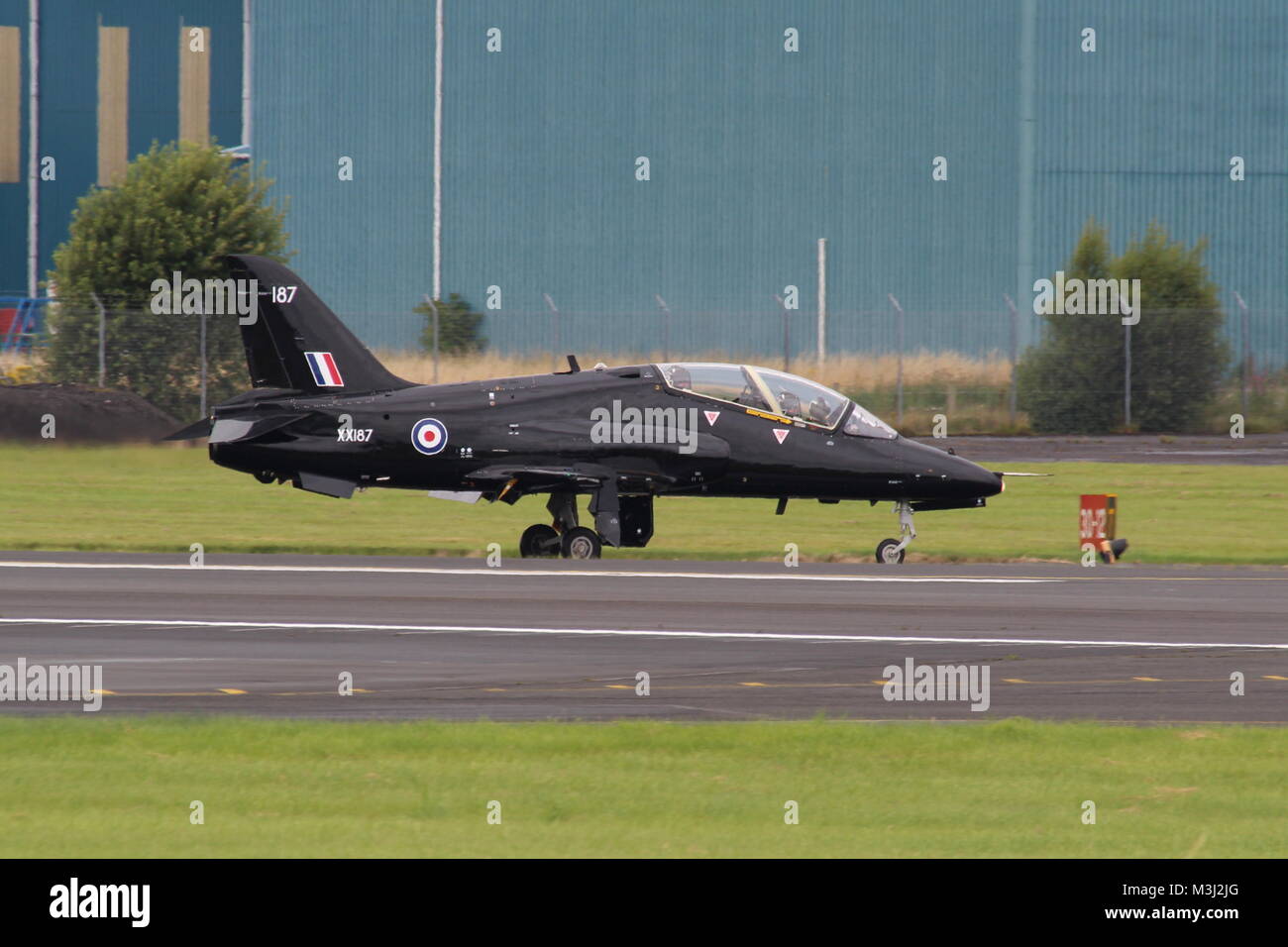 XX187 a BAe Hawk T1A operated by the Royal Navy, at Prestwick Airport during Exercise Saxon Warrior 2017. Stock Photo