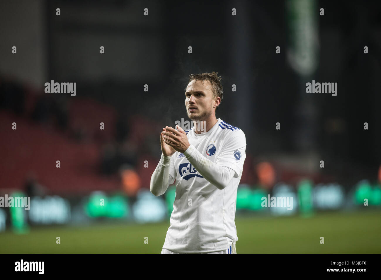 Copenhagen, Denmark. 10th February, 2018. Pierre Bengtssonof FC Copenhagen is thanking the fans after the ALKA Superliga match against Randers FC in Telia Parken in Copenhagen. Credit: Gonzales Photo/Alamy Live News Stock Photo