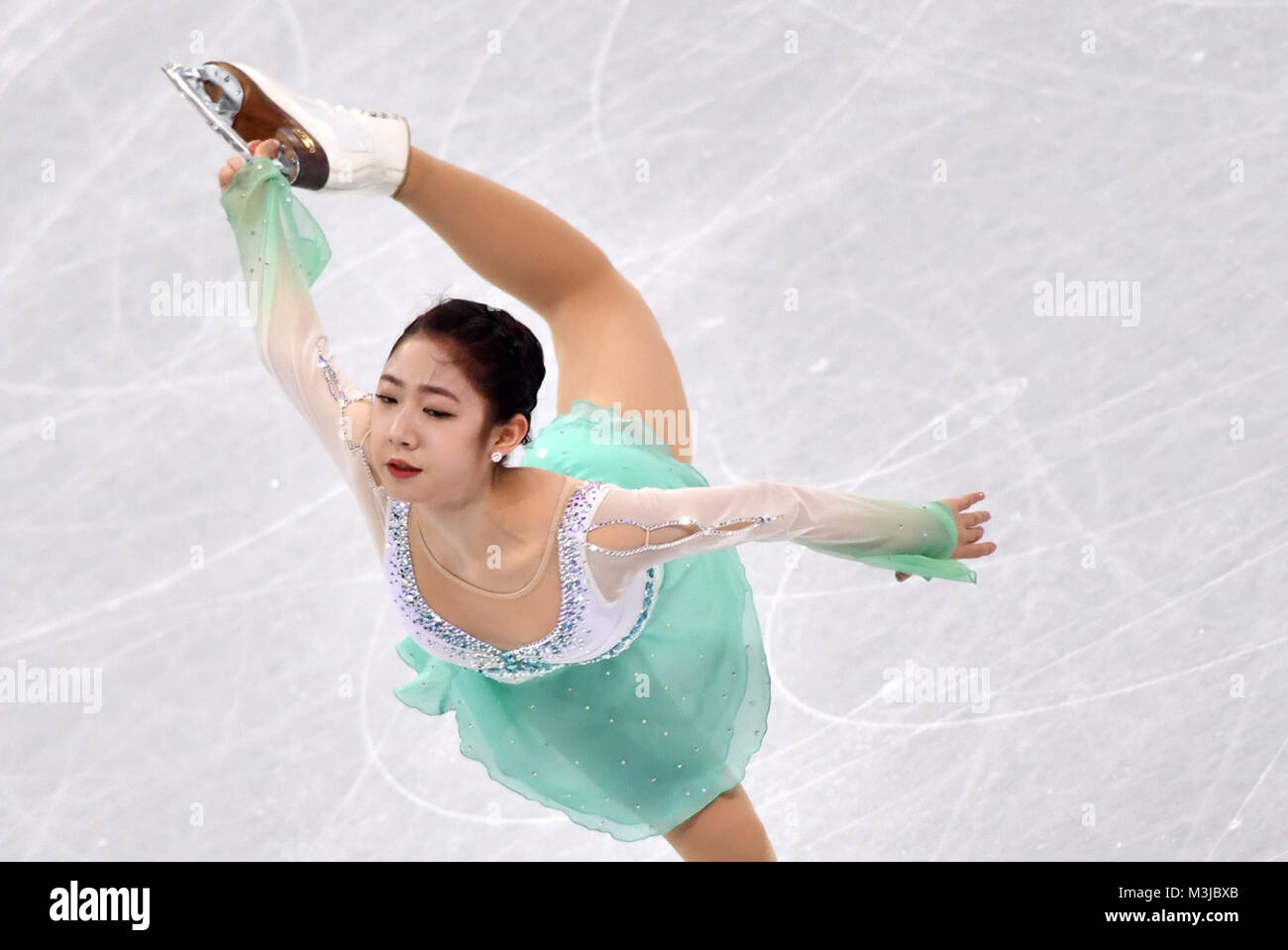 Gangneung, South Korea, 11 February 2018. Choi Da Bin of South Korea in action during the Olympic women's single short programme in the Gangneung Ice Arena in Gangneung, South Korea, 11 February 2018. Photo: Peter Kneffel/dpa/Alamy Live News Stock Photo