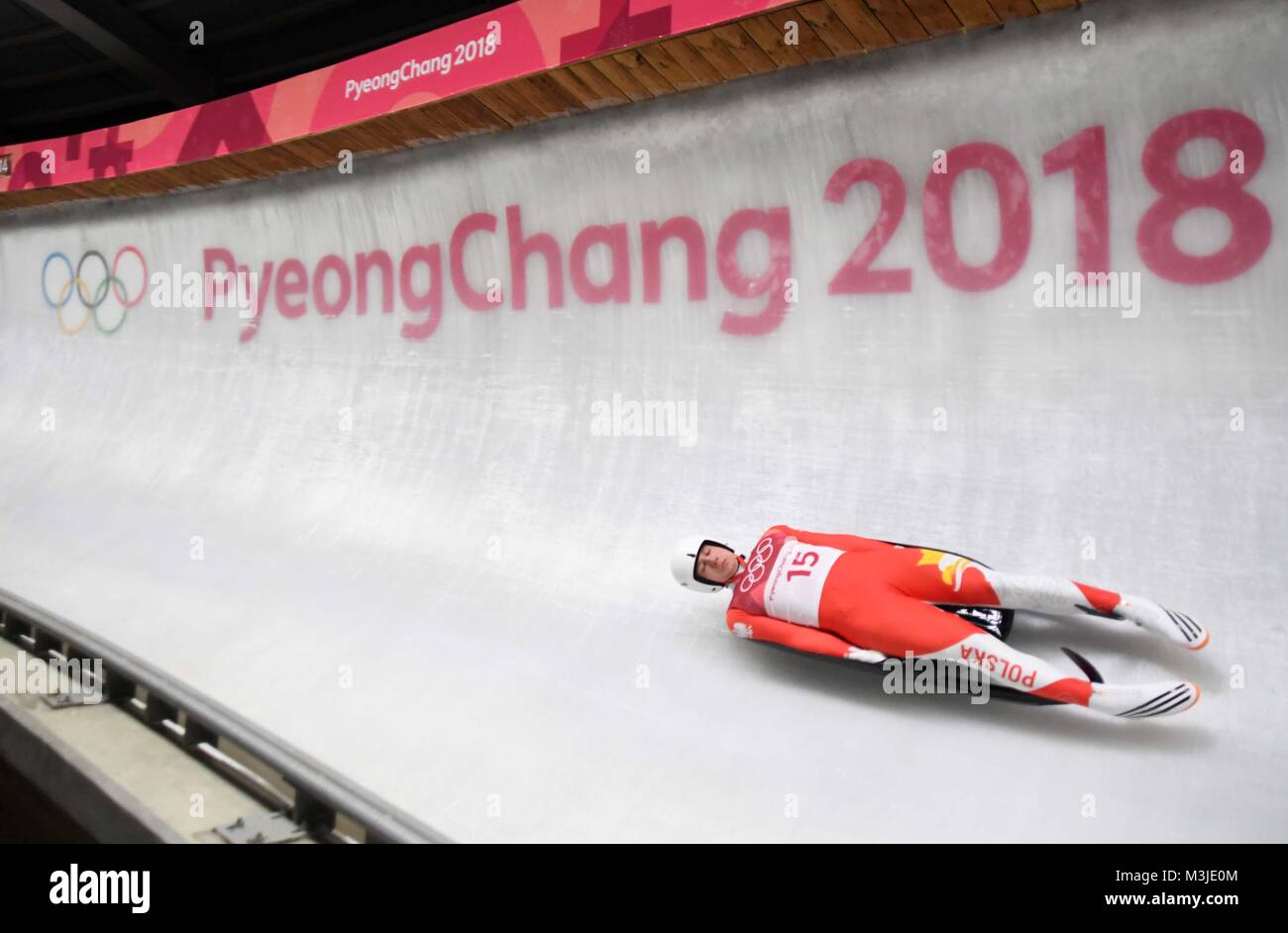 Gangneung, South Korea. 11th February, 2018. Mateusz Sochowicz (POL). Mens luge. Pyeongchang2018 winter Olympics. Alpensia sliding centre. Alpensia. Gangneung. Republic of Korea. 11/02/2018. Credit: Sport In Pictures/Alamy Live News Stock Photo