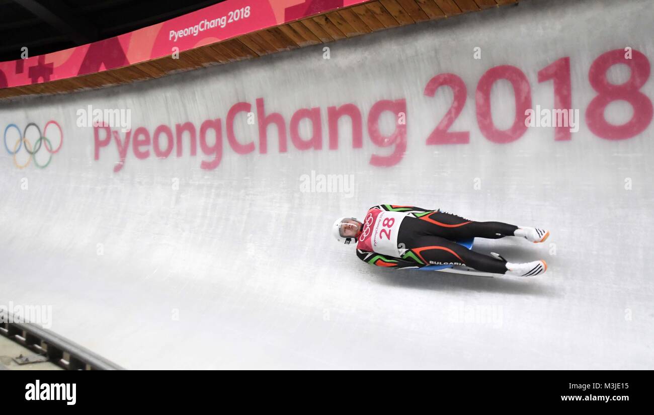 Gangneung, South Korea. 11th February, 2018. Pavel Angelov (BUL). Mens luge. Pyeongchang2018 winter Olympics. Alpensia sliding centre. Alpensia. Gangneung. Republic of Korea. 11/02/2018. Credit: Sport In Pictures/Alamy Live News Stock Photo