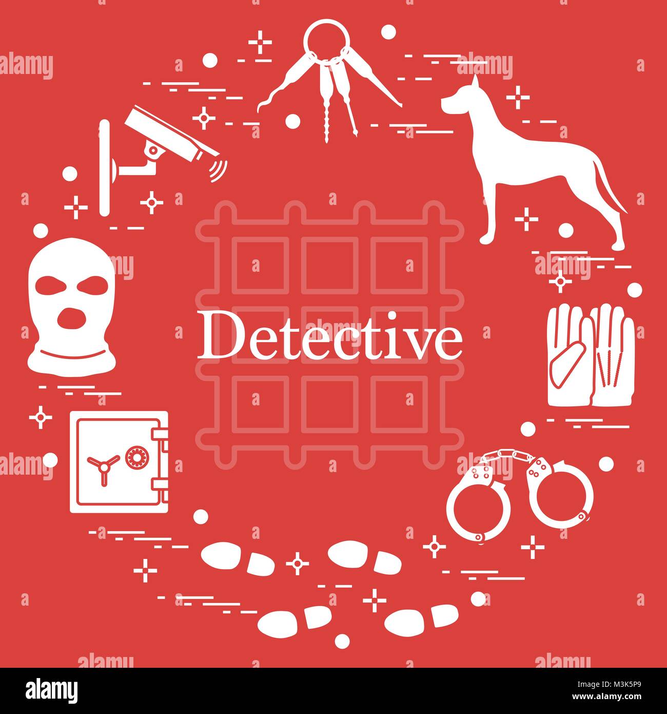 Criminal and detective elements. Crime, law and justice vector icons ...