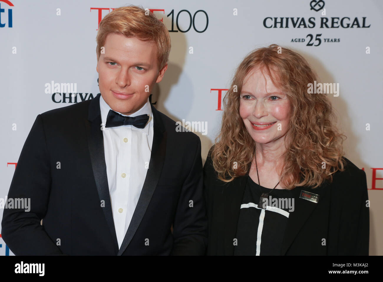 Ronan Farrow and Mia Farrow attend the TIME 100 Gala at Lincoln Center on April 21, 2015 in New York City. Stock Photo