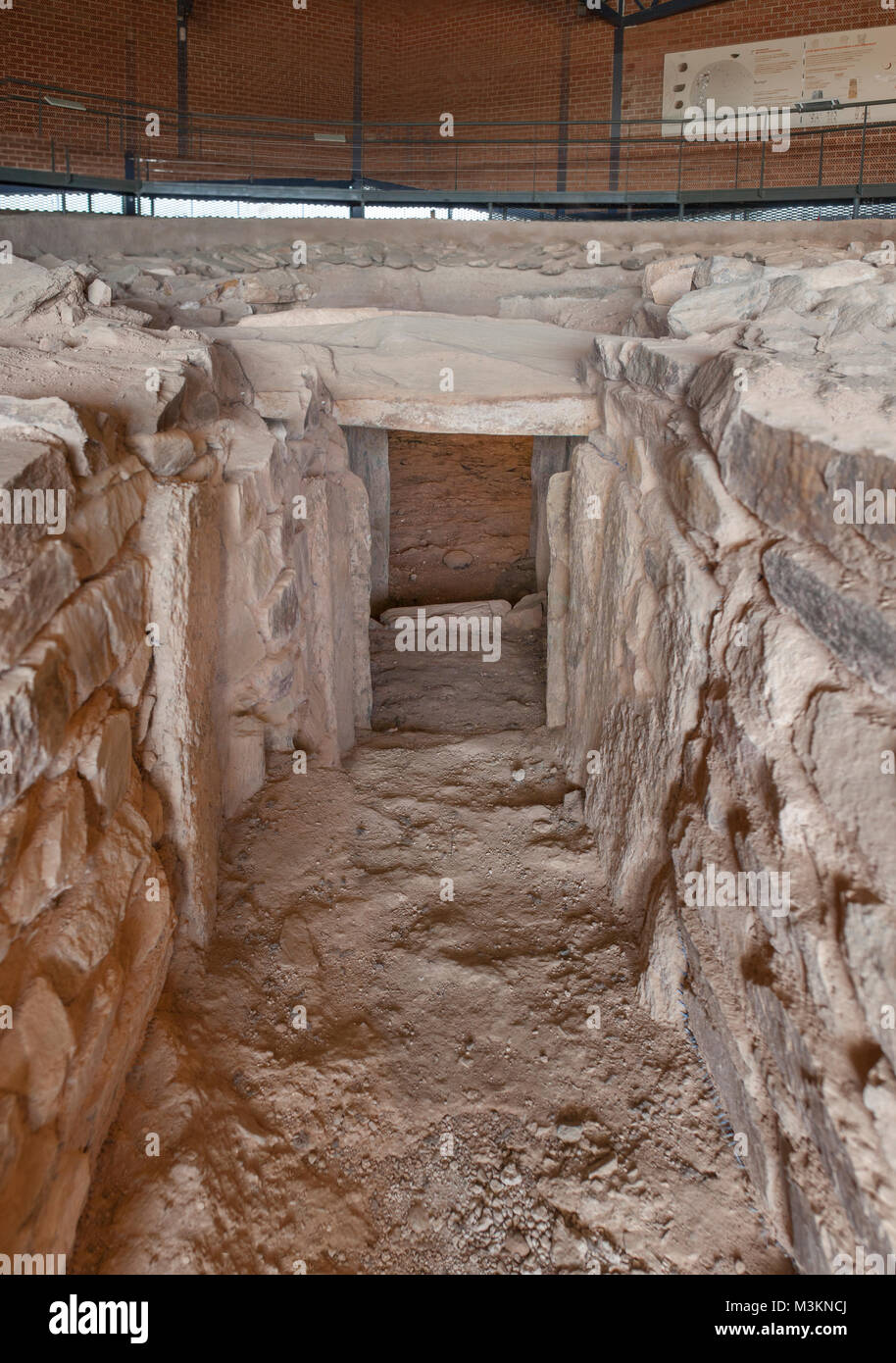 Archeological site of Huerta Montero, singular Tholos Dolmen,  Almendralejo, Spain. Main entrance and visitors centre Stock Photo