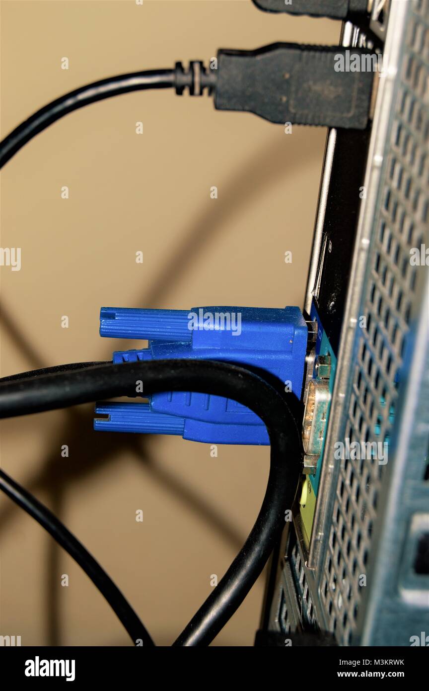 VGA cable attached to pc in bright blue colour Stock Photo Alamy