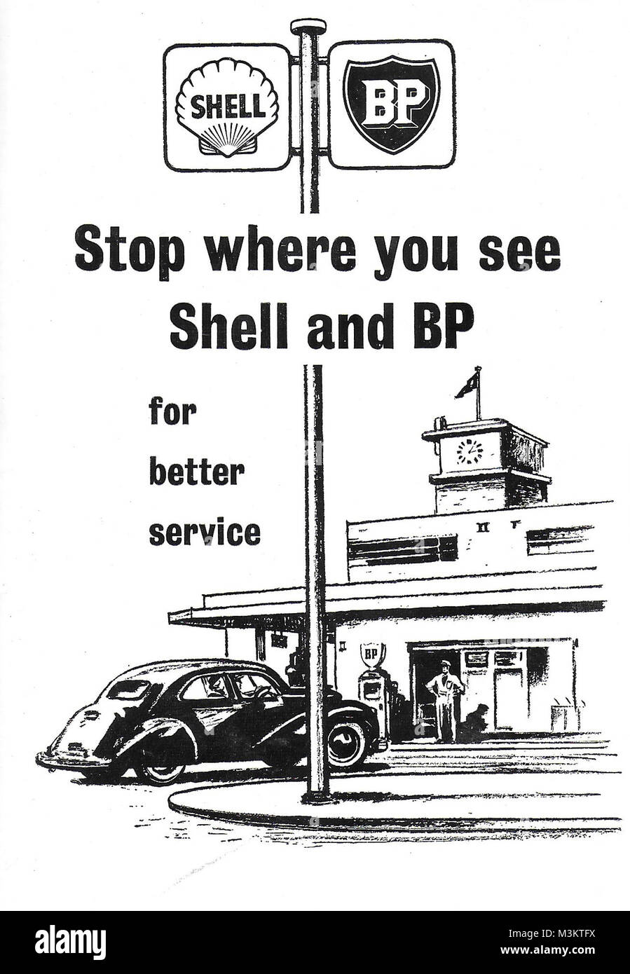 Shell and BP petrol service advert, advertising in Country Life magazine UK 1951 Stock Photo