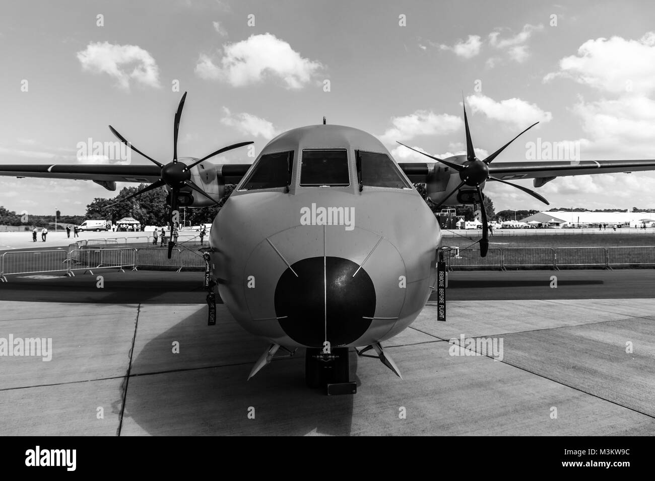 Twin turboprop tactical military transport aircraft Black and White ...