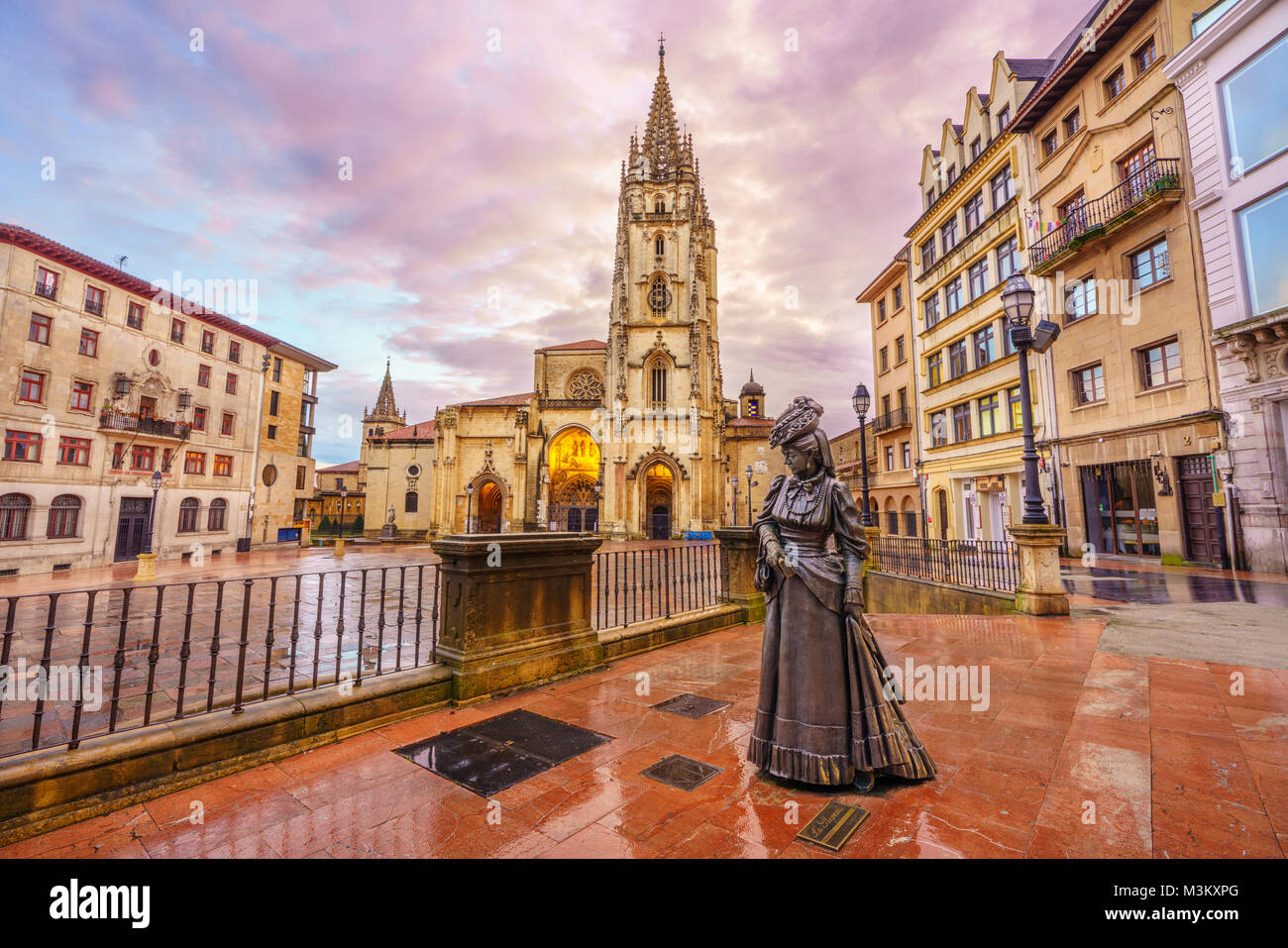 The Cathedral of Oviedo, Spain, was founded by King Fruela I of Asturias in 781 AD and is located in the Alfonso II square. Stock Photo