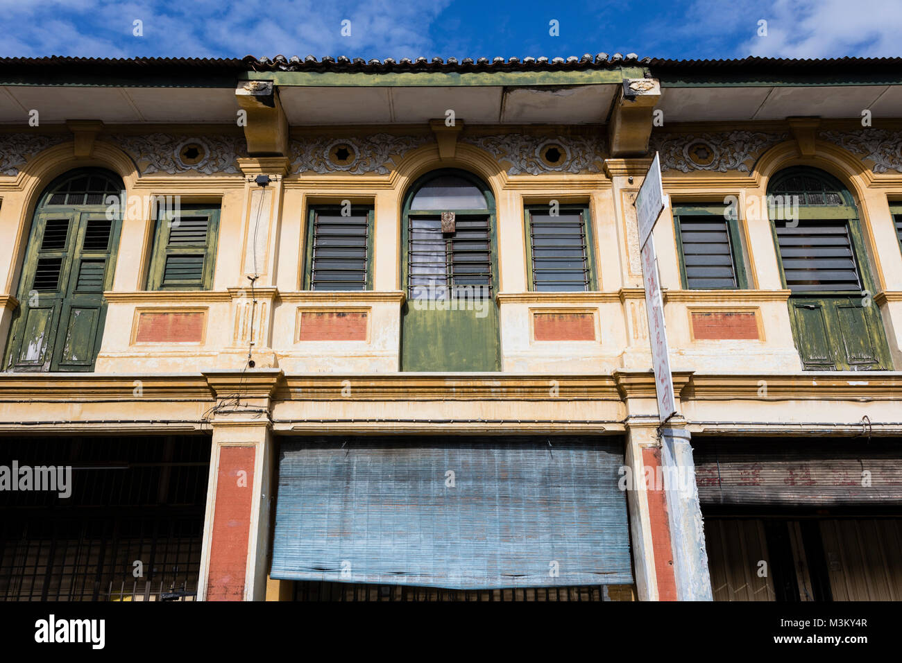 George Town, Malaysia, December 19 2017: Facade of the old building located in UNESCO Heritage Zone, Penang in Malaysia Stock Photo