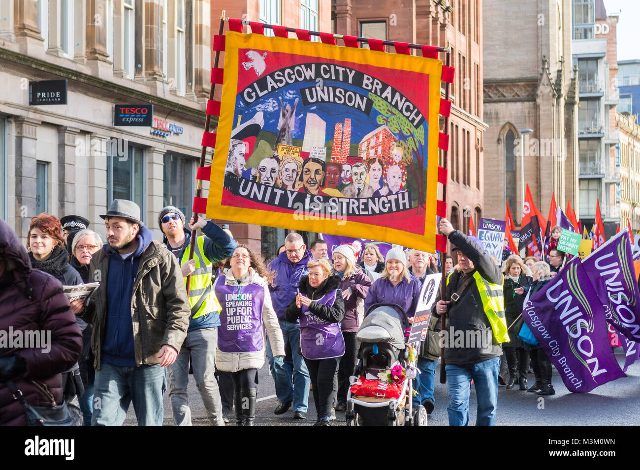 Equal Pay demonstration and march in Glasgow, Scotland 10 February 2018 Stock Photo