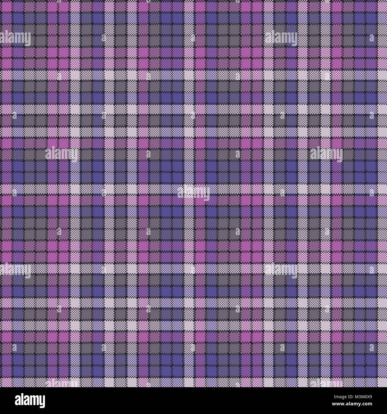 Purple pixel plaid fabric texture seamless pattern. Flat design. Vector ...