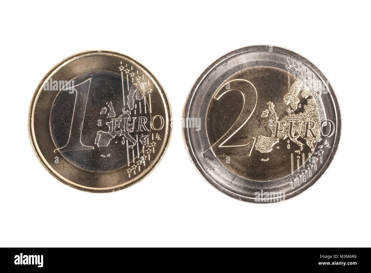 Ein- und Zweieuro Münze Freisteller Stock Photo