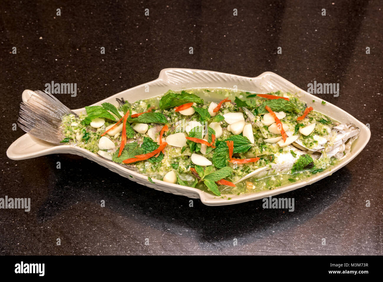 steamed sea bass with chilli and lime, Thai Style Stock Photo Alamy