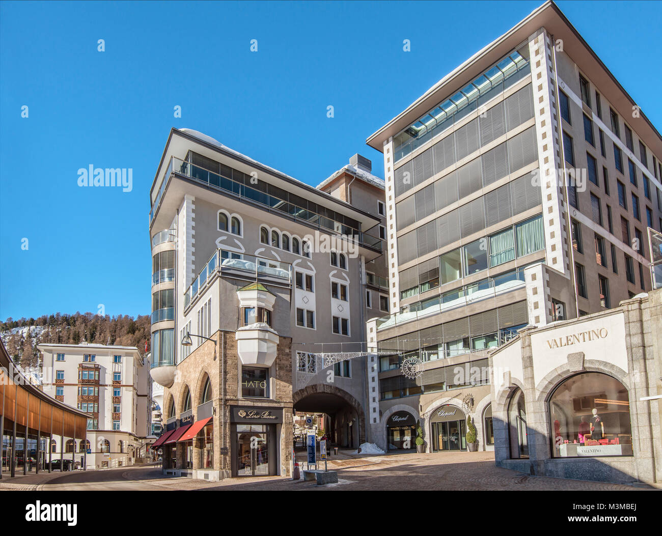 Architecture at the town center of St.Moritz, Grisons, Switzerland Stock Photo