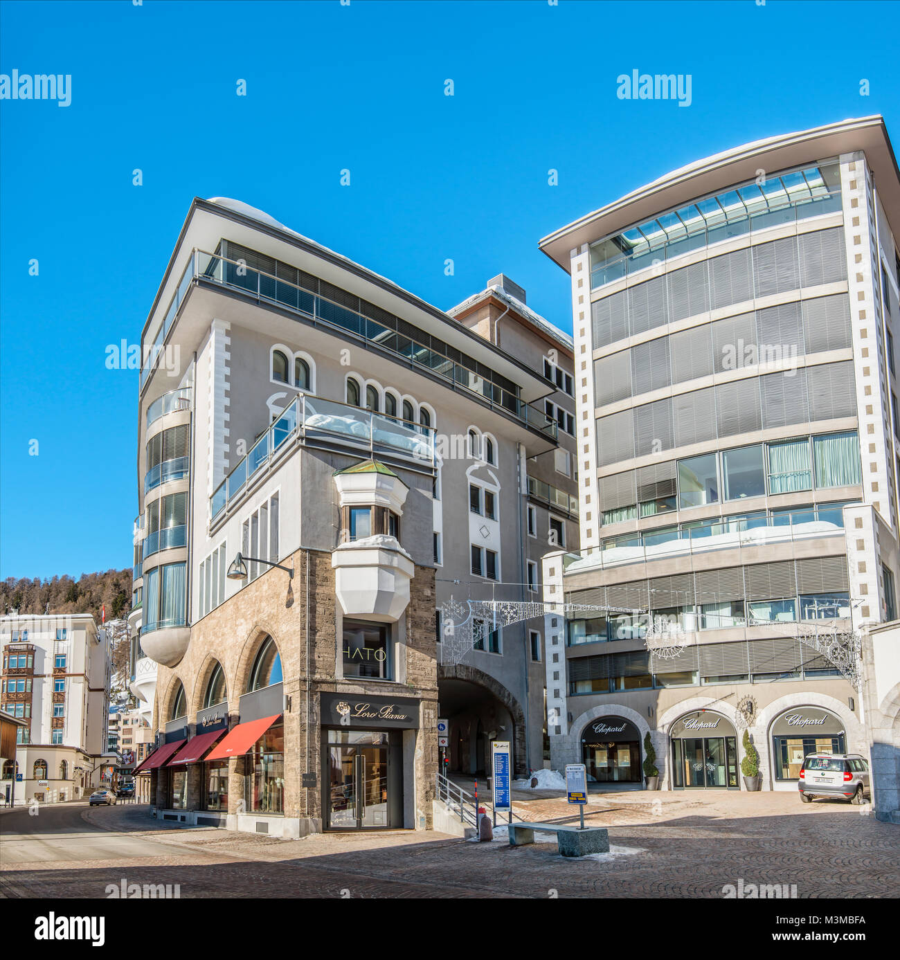 Architecture at the town center of St.Moritz, Grisons, Switzerland Stock Photo