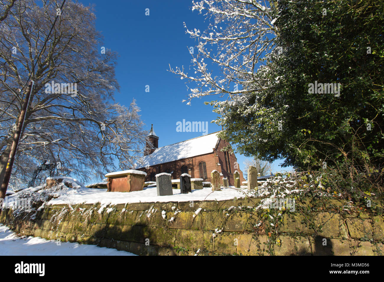 Village of Coddington, England. Picturesque winter view of the 19th