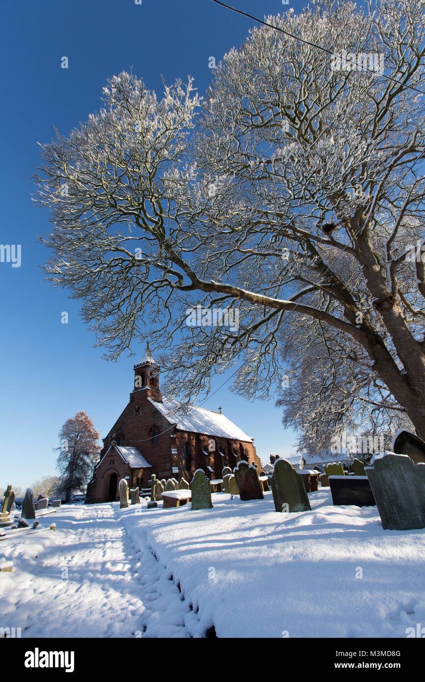 Village of Coddington, England. Picturesque winter view of the 19th
