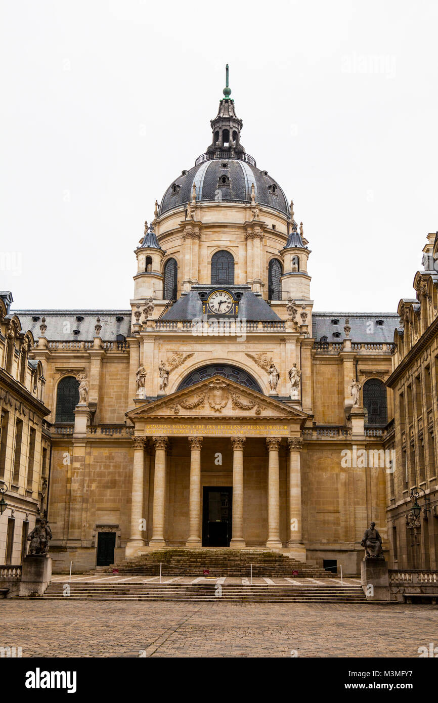 PARIS, FRANCE - JULY 10, 2014: The University of Paris ( Universite de Paris ), Sorbonne university, famous university in Paris, founded by Robert de Stock Photo